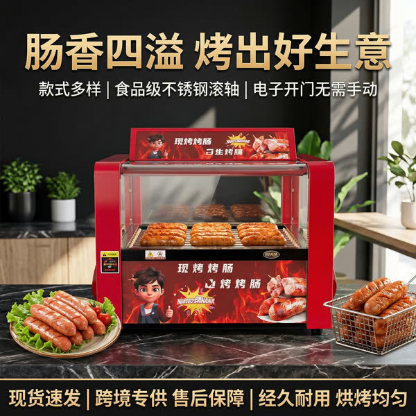 商用全自动小型烤肠机台式恒温热狗机便利店景区摆摊烤火腿肠设备