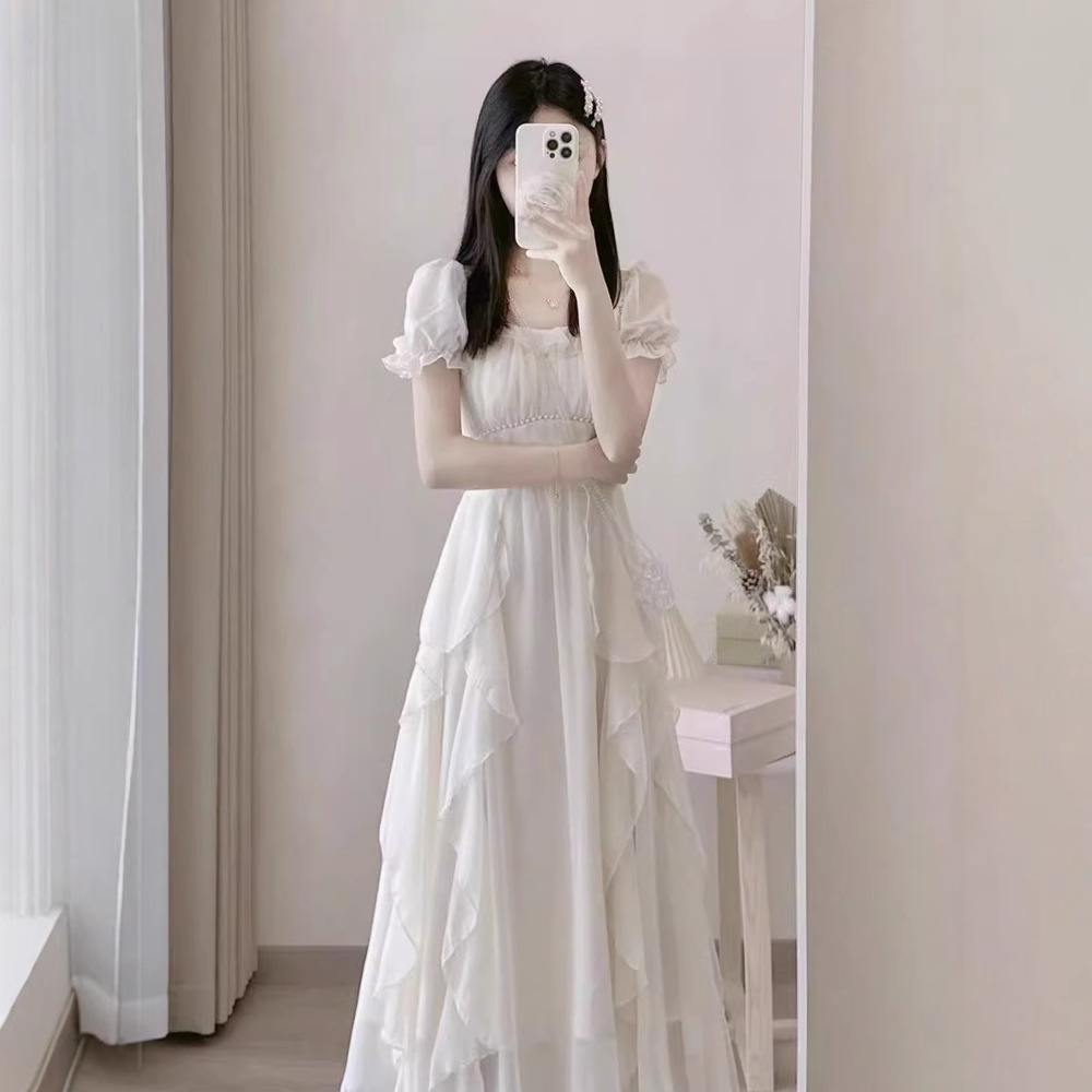 法式白色高级感仙女连衣裙女夏季2025新款超仙公主裙温柔风长裙子