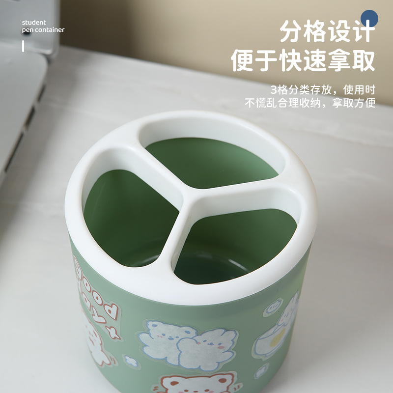 A cute cartoon girl's desktop with a large round capacity storage tube. Creative storage pen bucket for office student stationery details Picture