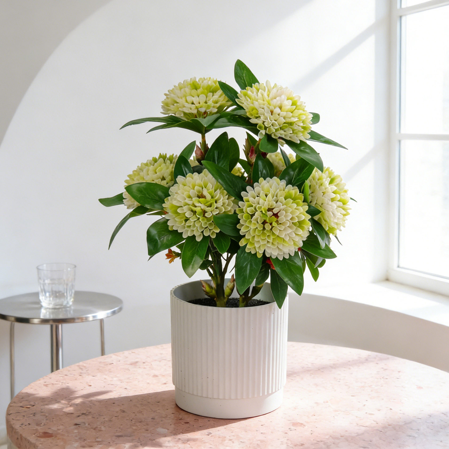 Artificial flower potted plants, green Kona, camellia, artificial flowers, osmanthus leaves, hydrangea, dining room, living room, table decoration, plant ornaments Specification image