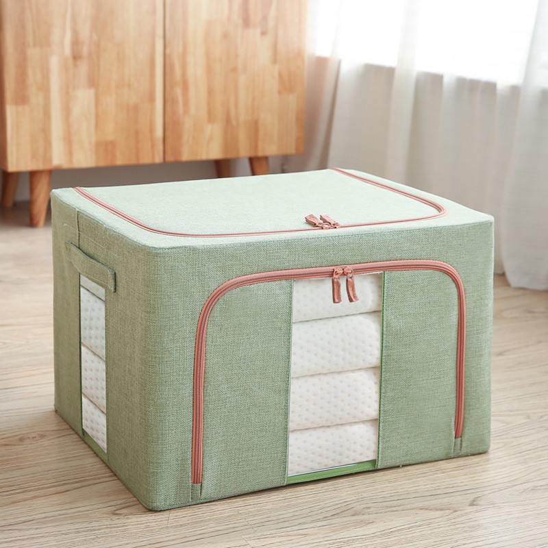 Cotton and linen storage box, thickened steel frame clothing storage and organization box, large odorless fabric wardrobe, folding box Specification image