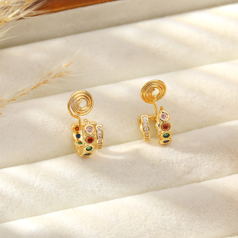 High-end commuting versatile color diamond double-layer ear clips, women's light luxury style, C-shaped metal fashionable and trendy earrings