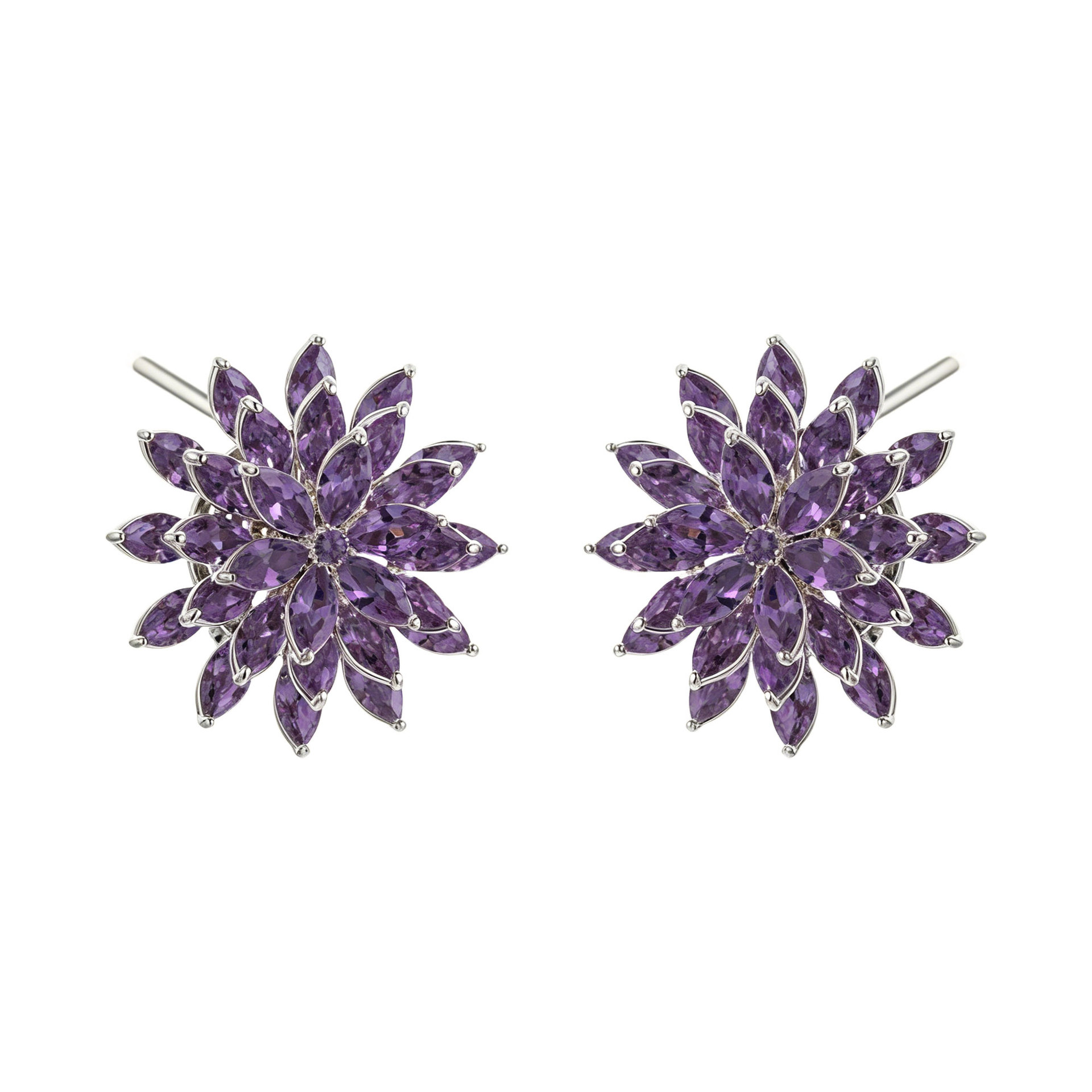 Light luxury style rotatable purple three-layer flower stud earrings, copper alloy micro-inlaid zircon s925 silver needle high-end earrings Item Picture