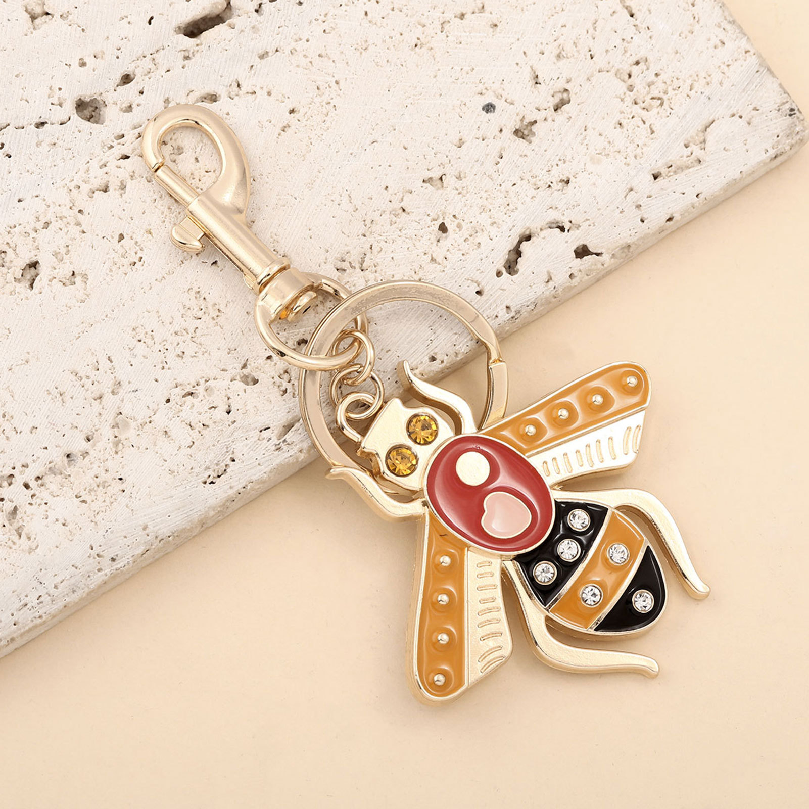 欧美时尚仿真昆虫钥匙扣蝴蝶蜜蜂金属镶钻挂件女士包包挂饰产品图