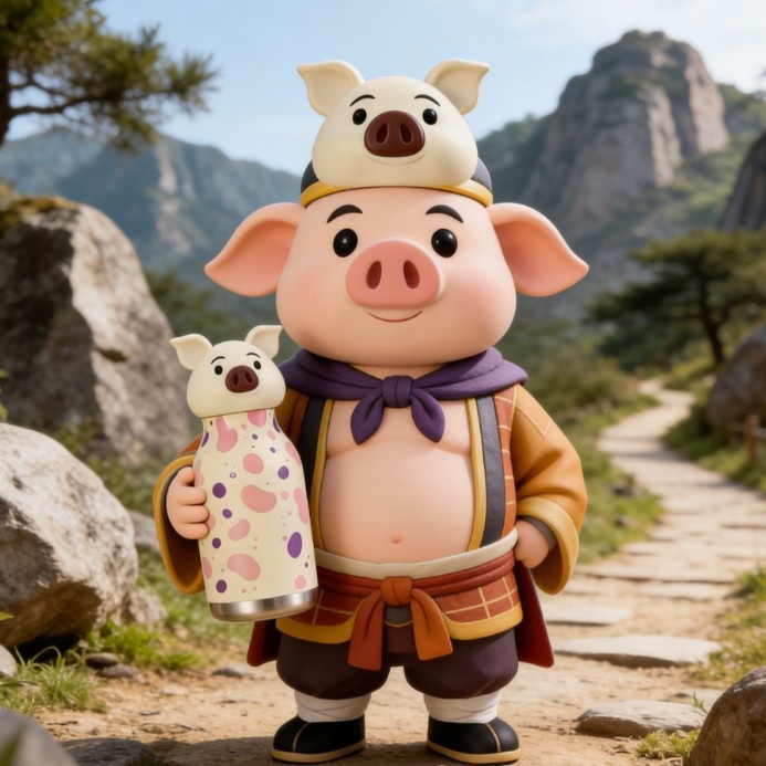 跨境新款TK亚马逊热卖创意可爱小猪卡通公仔国潮儿童女生保温杯