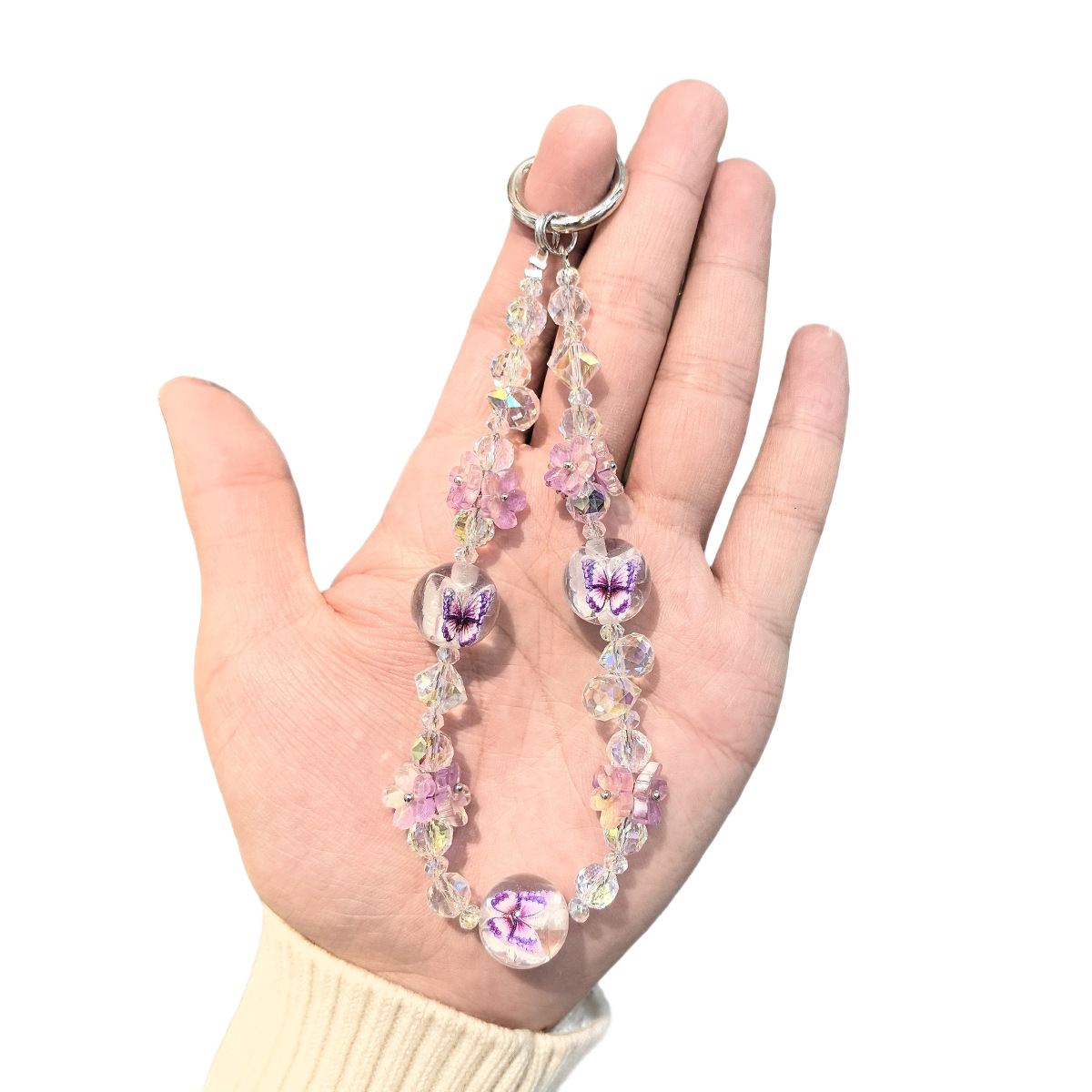 Dreamy colorful butterfly beaded key crystal pendant, a niche and exquisite girlish bag pendant, a gift with a spring atmosphere Item Picture