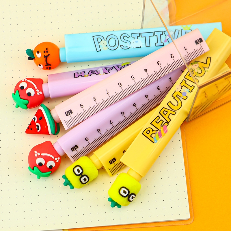 Creative ruler gel pen, high appearance level, fruit series ruler pen, clear scale, black signature pen and gel pen on the ruler body Specification drawing