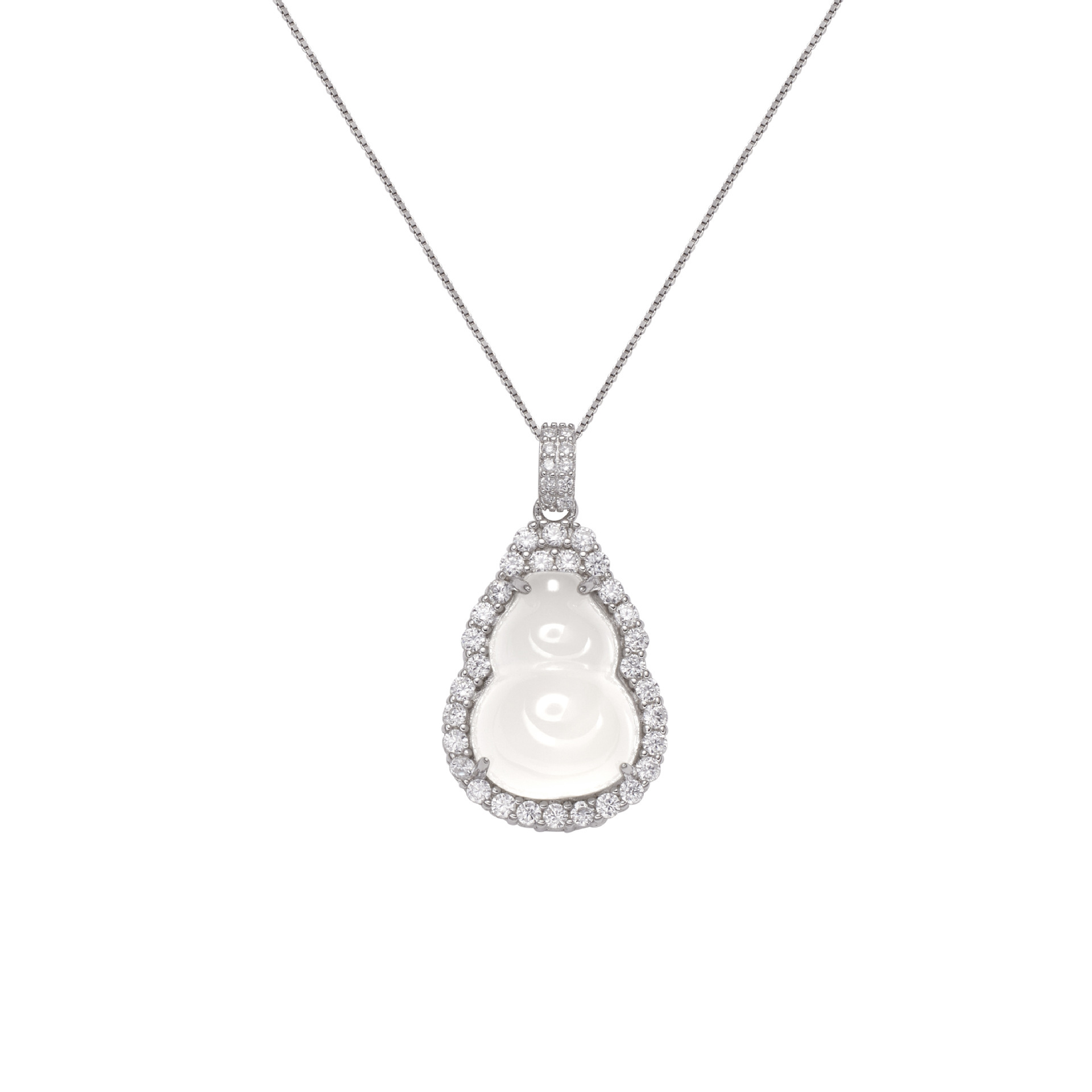S925 Silver-white ice-transparent chalcedony Pendant, a trendy accessory for girls' high school, a grand and fashionable ice chalcedony gourd necklace Item Picture
