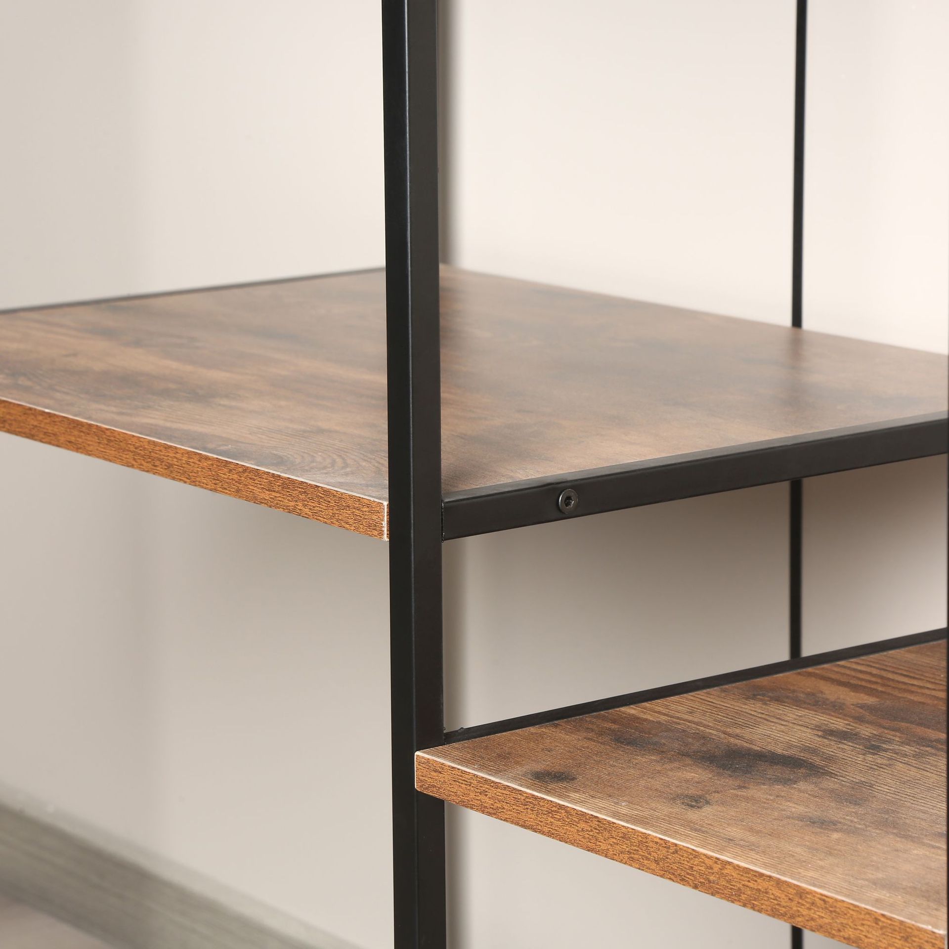 Solid wood storage racks, multi-layer storage racks, floor-standing bookshelves in the living room, ironwork display racks, vintage wooden racks for storage Application Scenario