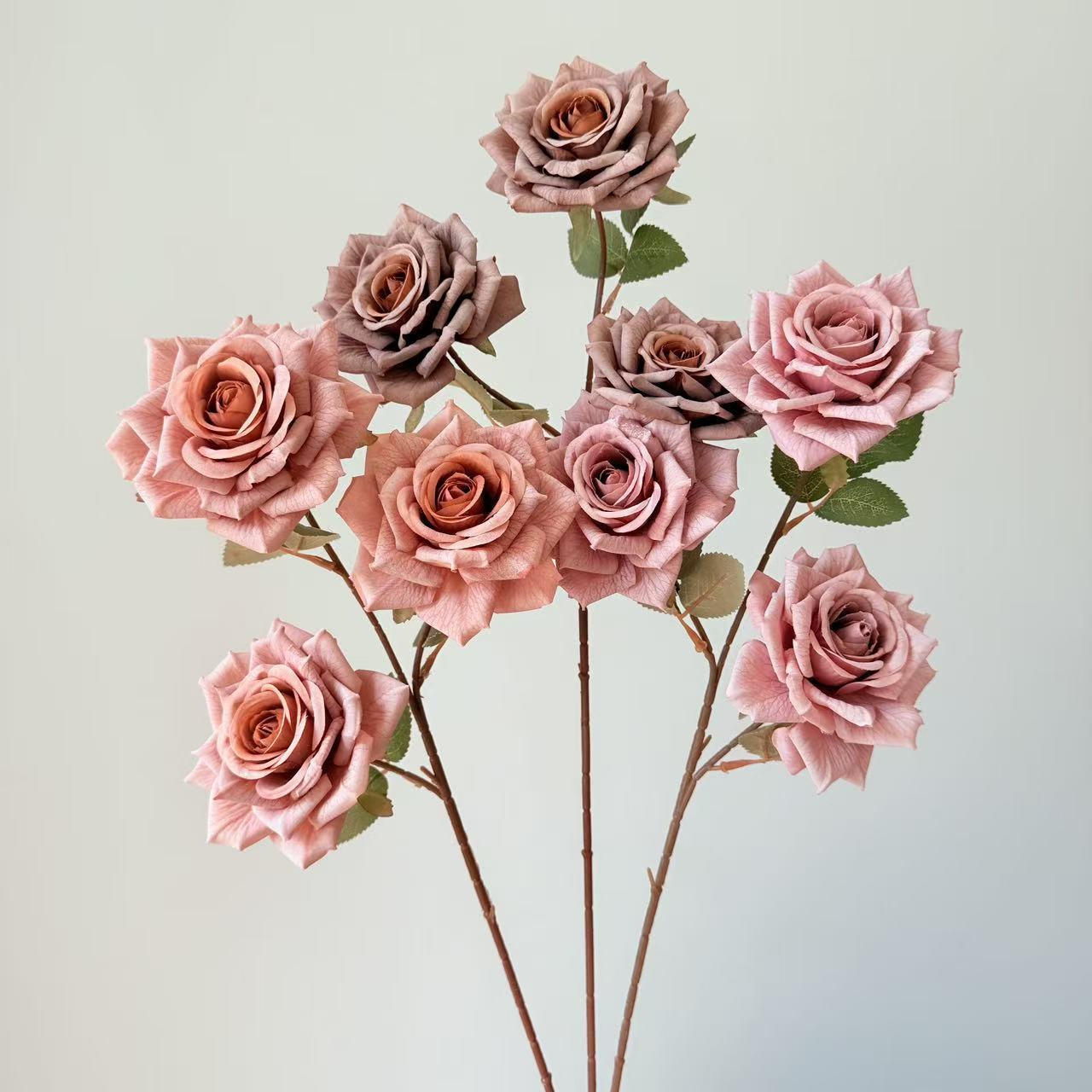 3头卡布奇诺玫瑰花仿真花摩卡油画复古玫瑰花婚庆插花家居装饰花产品图