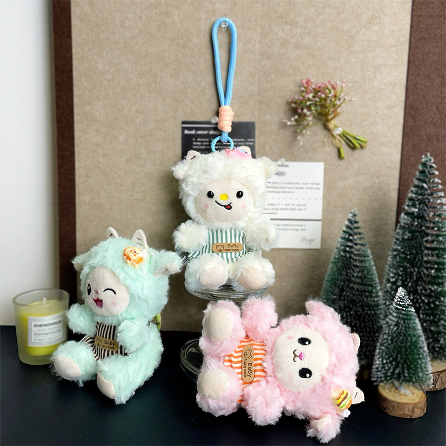 New cute and girlish baked little sheep plush toy doll backpack pendant tabletop little sheep doll keychain doll details Picture