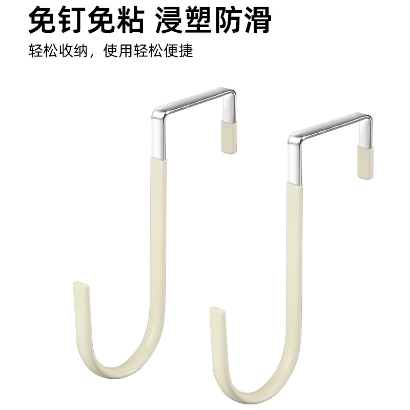 跨境免打孔门后钩浸塑挂钩无痕背式收纳挂衣钩厨房卫生间金属钩子