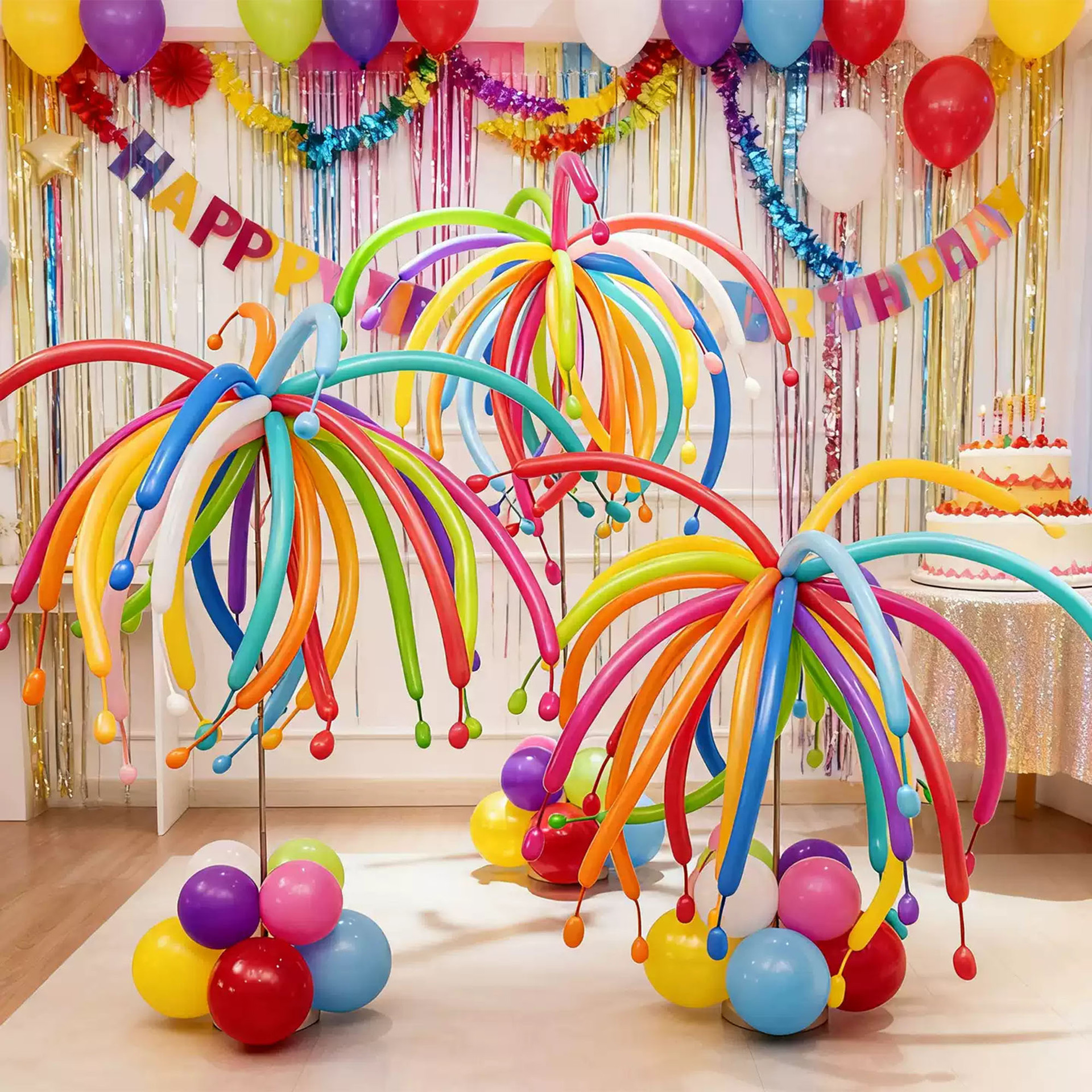 春节烟花气球2026新年长条气球商场教室氛围年会装饰场景