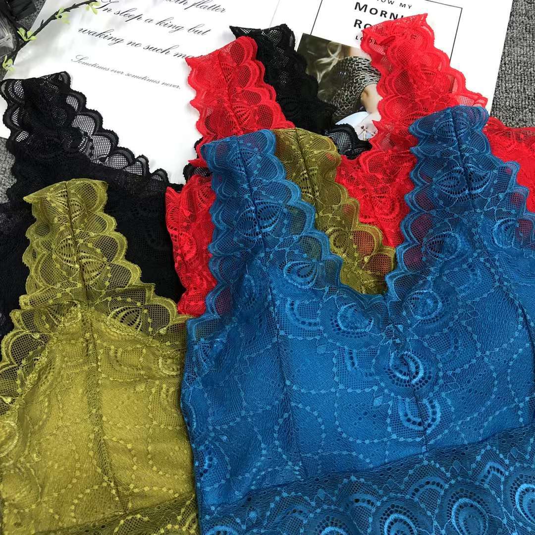 Wholesale of lace, sexy, high-elasticity, high-quality, beautiful back women's vests without steel rings, yoga bras and sports bras for women details Picture
