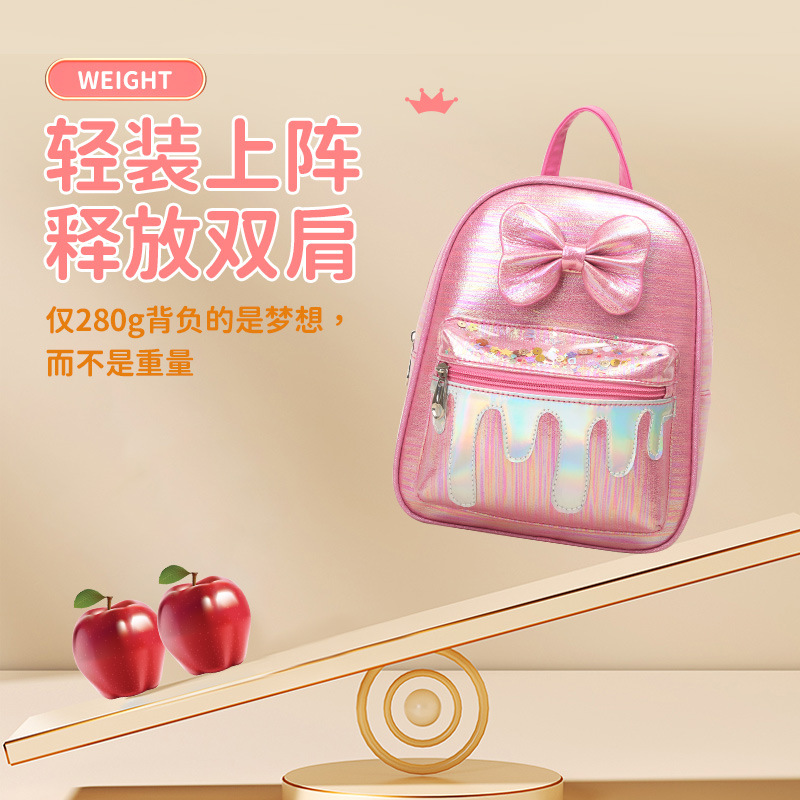 Big-tailed cat children's trendy backpack, colorful cartoon bow, princess, girl cake, cute children's bag details Picture