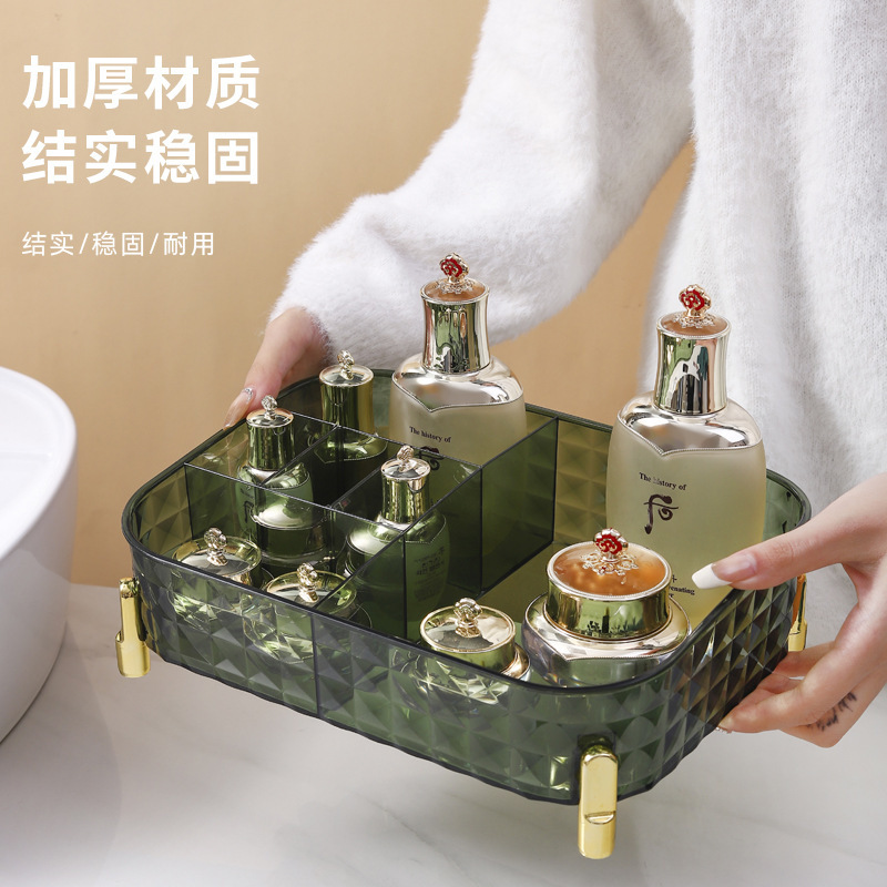 Light luxury cosmetics storage box, desktop transparent cosmetics storage box, storage and organization box, storage basket, shelf Application Scenario