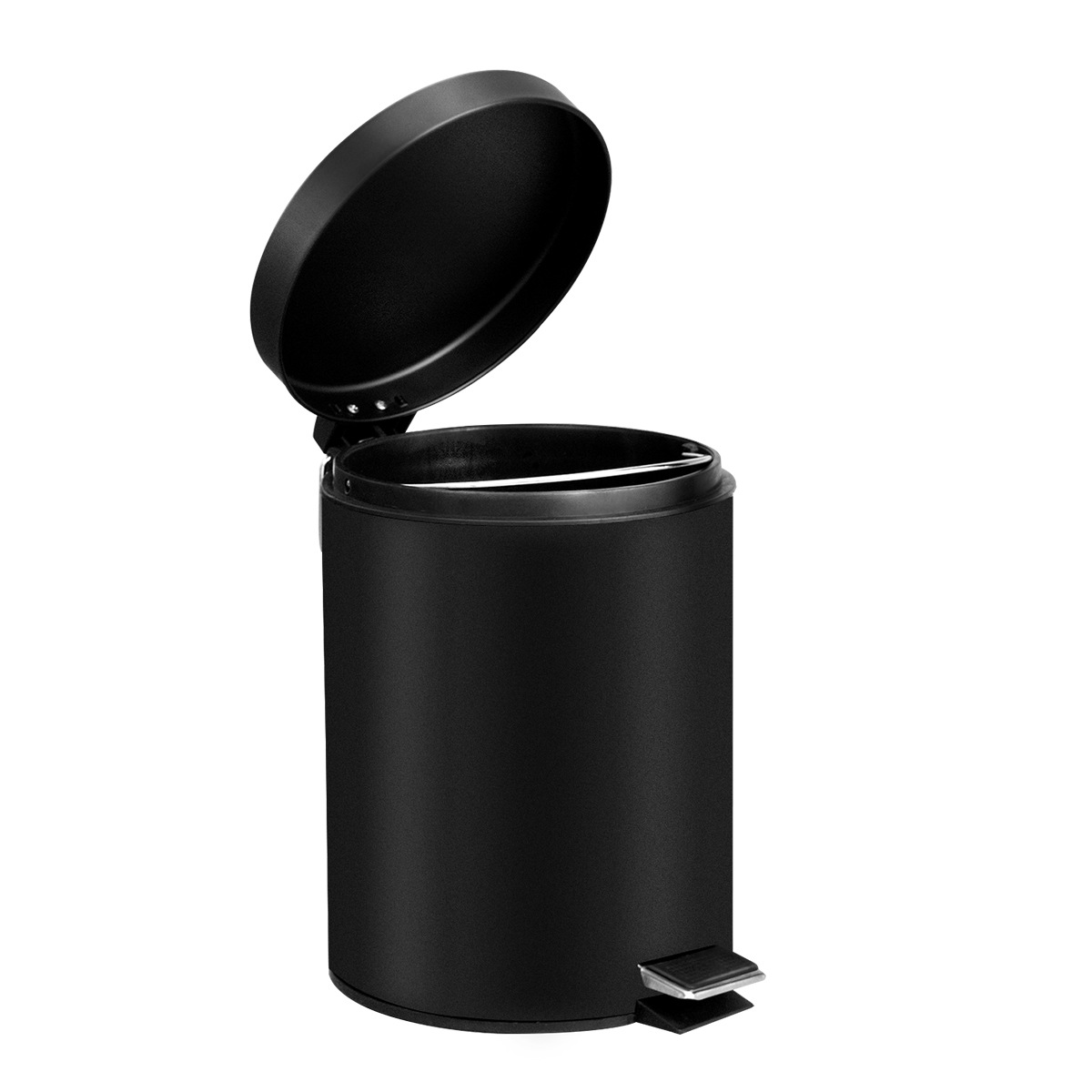 Wholesale of matte black round flip-top trash cans, household slow-lowering silent foot-operated cleaning buckets with LIDS Item Picture