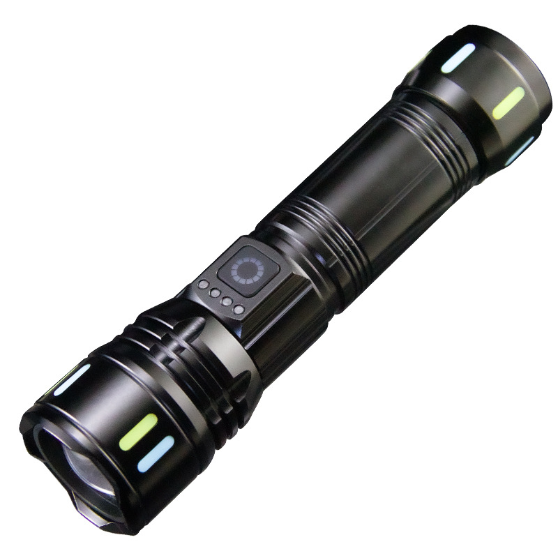 跨境新品抖音热卖激光手电筒铝合金强光手电快充变焦远射工厂批发白底实物图