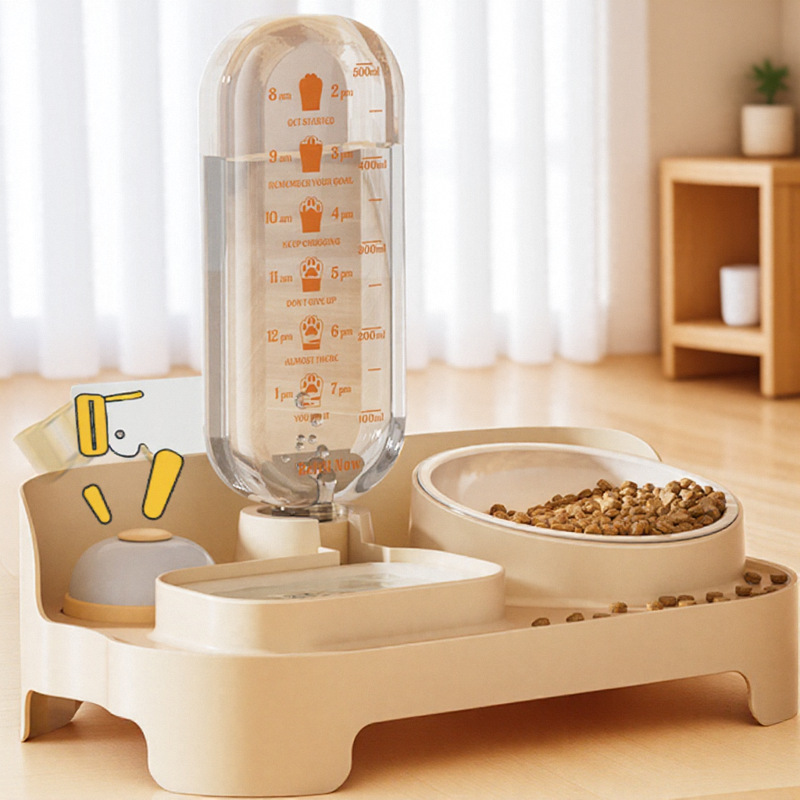 高脚一体过滤猫咪自动喂食循环宠物大容量防打翻陶瓷碗狗狗喝水款铃铛自动喂食器