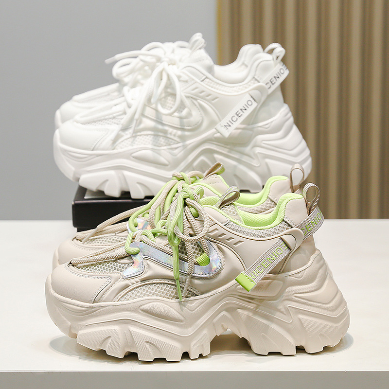 New spring shoes: thick-soled women's shoes, versatile height-increasing shoes, anti-slip, breathable, lightweight dad shoes, mesh sports shoes for women