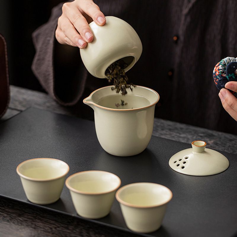 Travel Ru Kiln ceramic tea sets, portable kung Fu tea sets, outdoor brewing teapots, camping quick guest cups details Picture