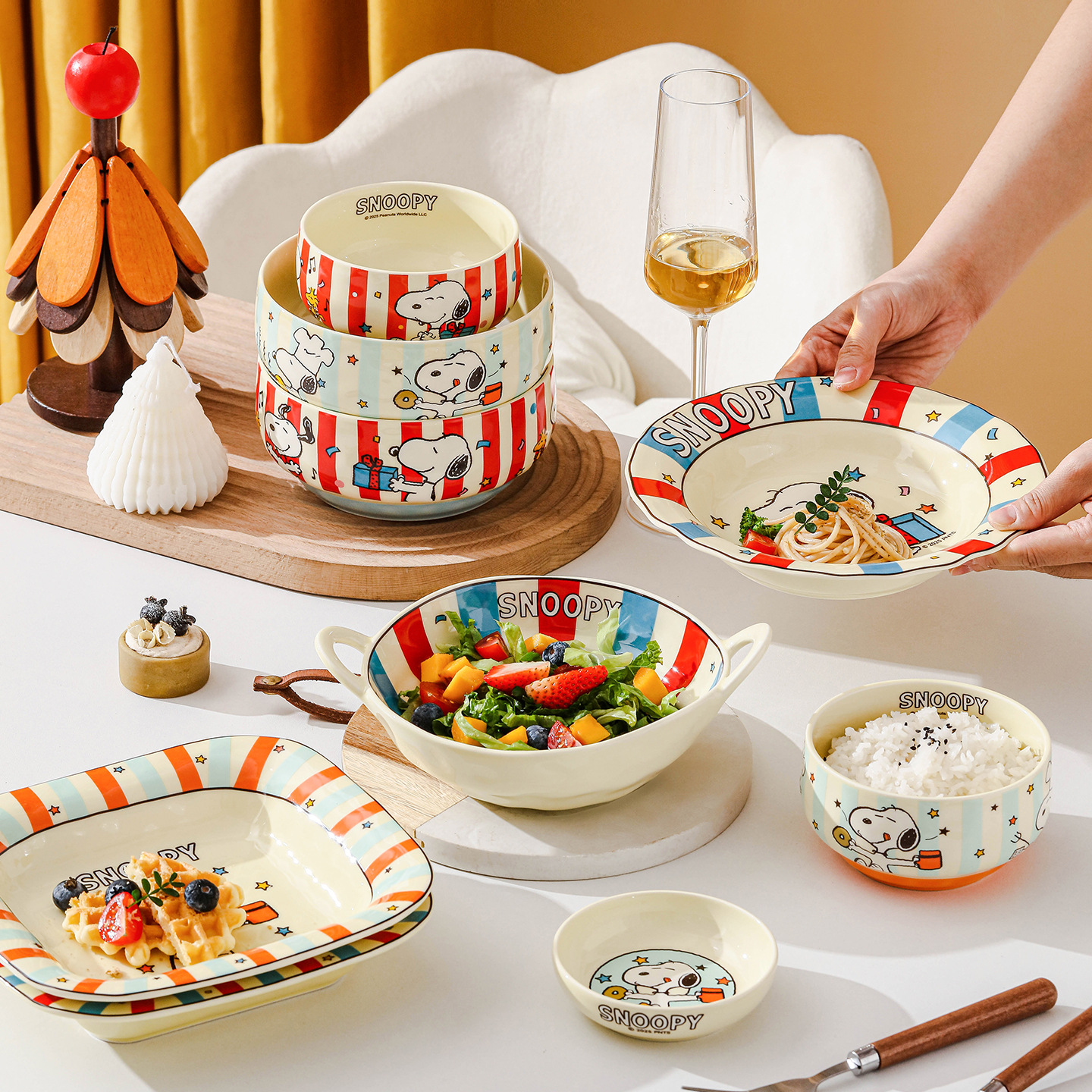 史努比新品缤纷系列陶瓷儿童碗家用可爱餐盘蘸料碟筷勺餐具饭盘碗 Specification image