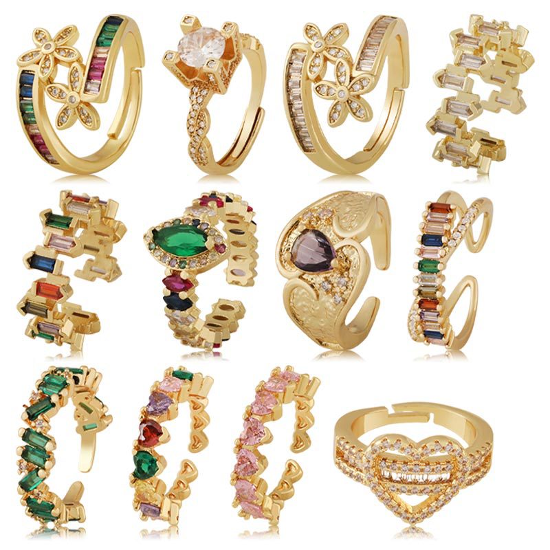 亚马逊爆款复古轻奢彩色锆石个性指环时尚百搭小众设计简约戒指女图