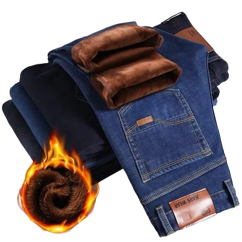 The new fleece jeans from Shan Shao Clothing are versatile for men's business and autumn and winter. They are casual, durable and washable straight-leg pants for men Item Picture