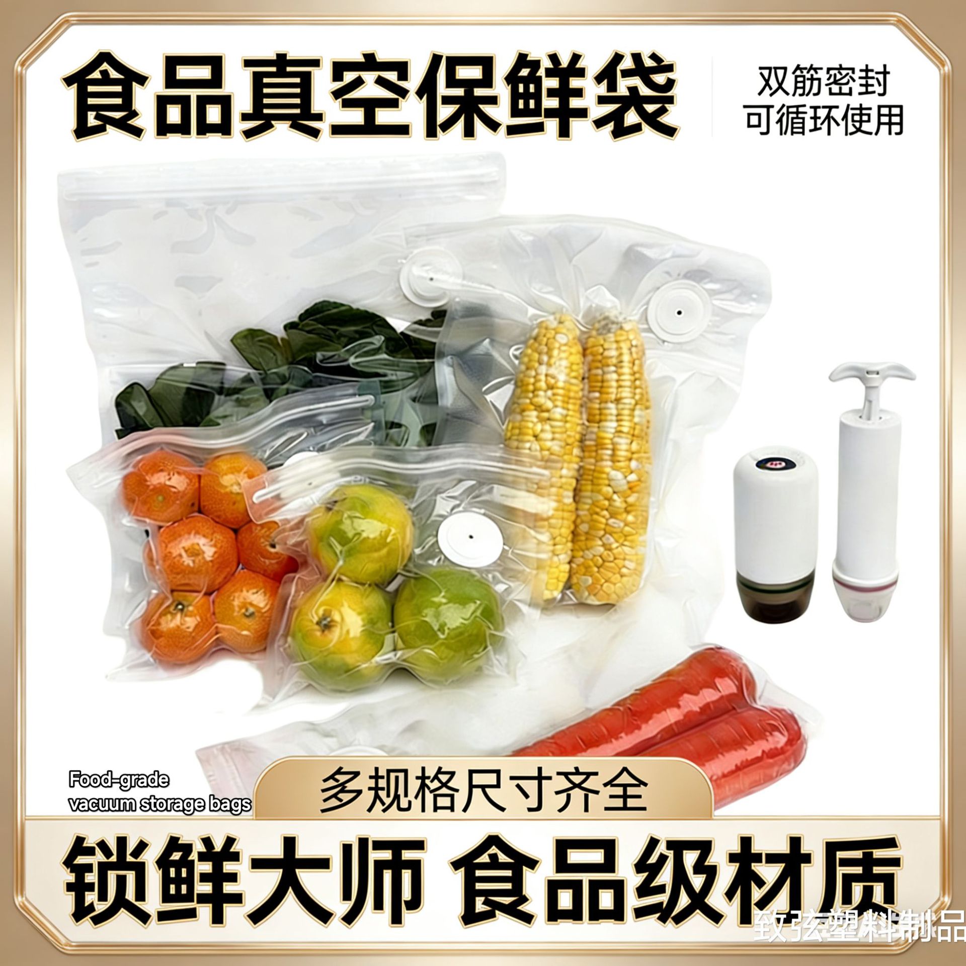 食品真空保鲜袋加厚纹路抽气袋拉链式熟食蔬菜冰箱专用冷冻压缩袋