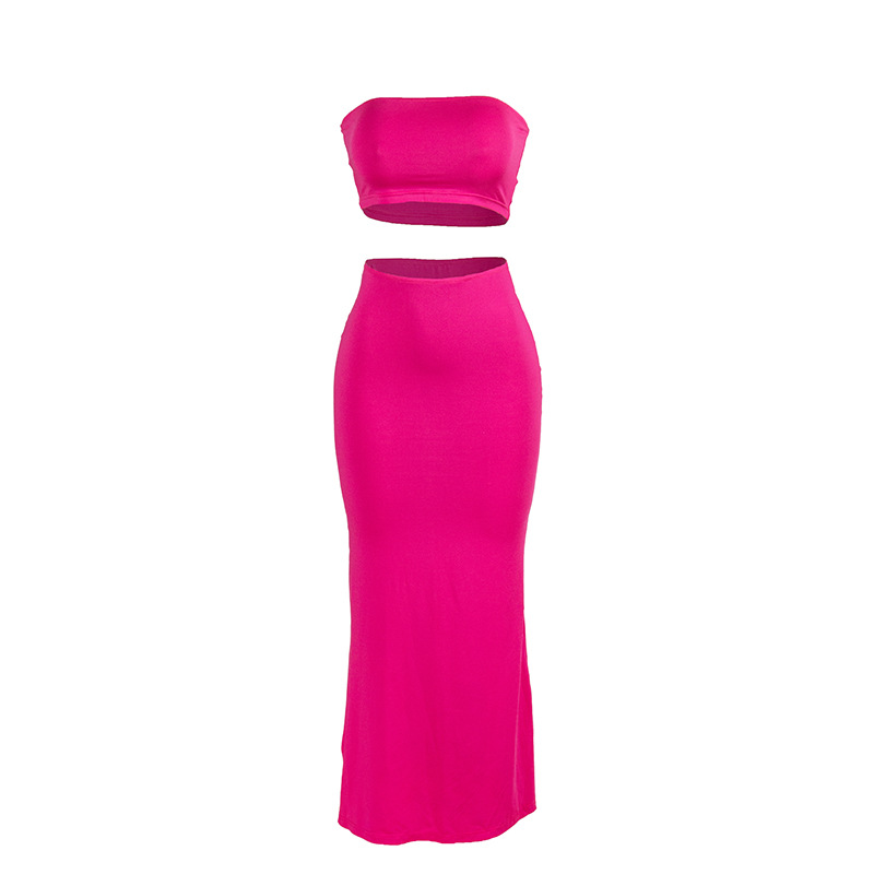 Special offer: A454ST European and American foreign trade Summer new solid color sleeveless strapless top, high-waisted slimming long dress Women's set Item Picture
