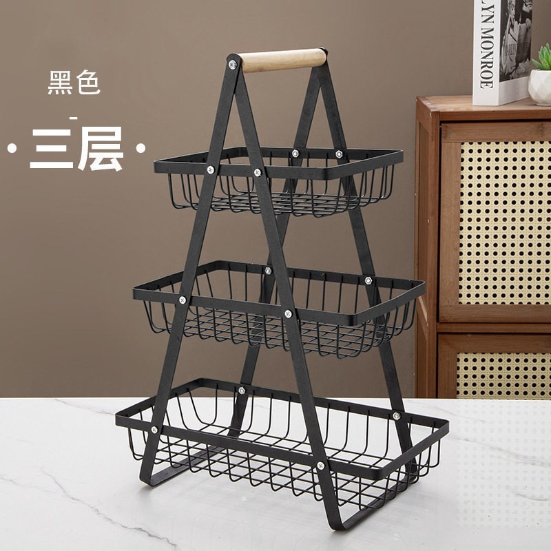 Cross-border portable household fruit and vegetable baskets, kitchen draining double-layer storage baskets, iron fruit and vegetable storage baskets manufacturer wholesale Application Scenario