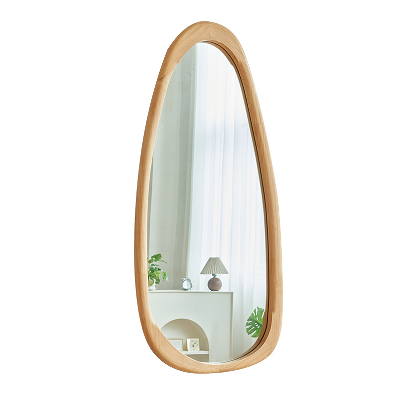 实木椭圆形落地异性镜家用女生卧室立体全身镜服装店可壁挂试衣镜白底实物图