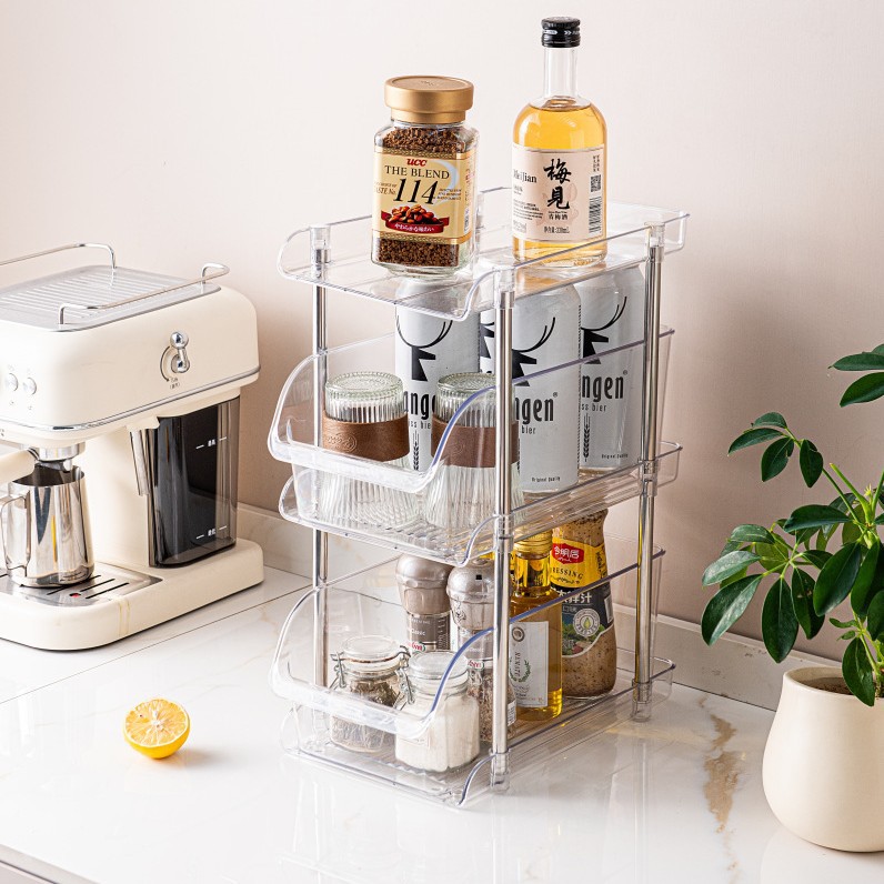 Transparent multi-layer kitchen storage rack, kitchen cabinet, drawer-type storage, seasoning rack, cabinet storage rack