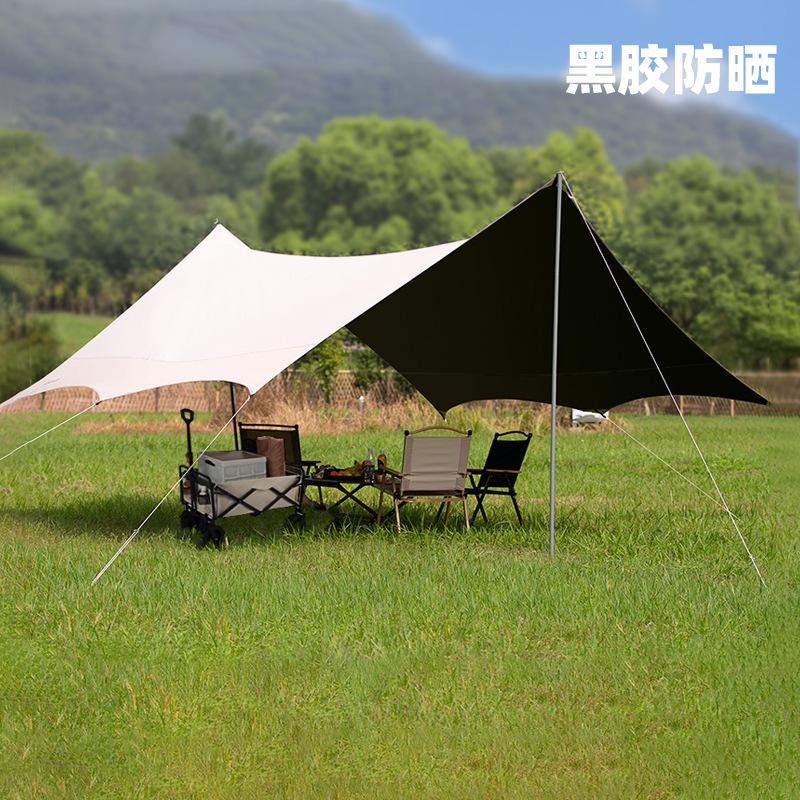 户外露营黑胶天幕方形野营帐篷晴雨两用蝶形野炊遮阳棚布防日晒