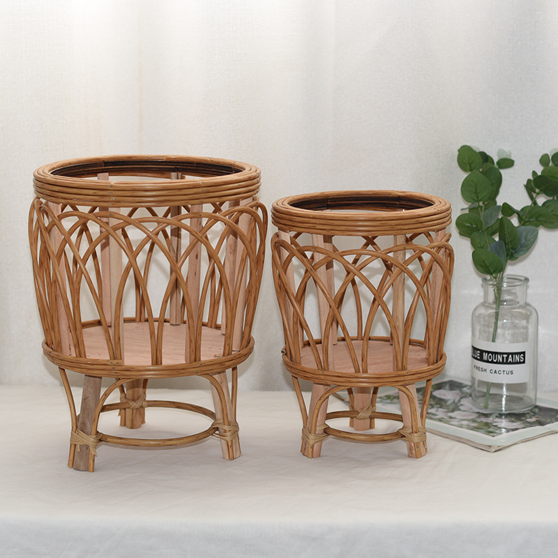 Nordic-style woven flower POTS, imitation vine flower stands, triangular living room, floor-standing balcony, bamboo woven flower baskets, indoor solid wood plants details Picture