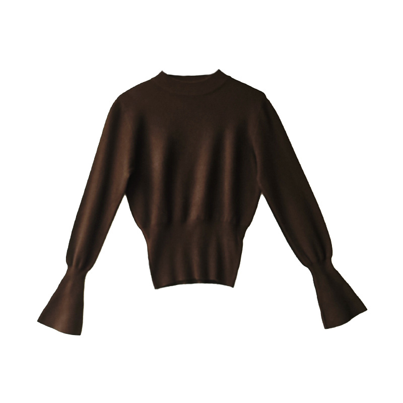 Jiangzuo [Winter Daylight] Korean-style semi-high neck flared sleeve knitted sweater for women to slim their waisted waist in winter 3012 details Picture