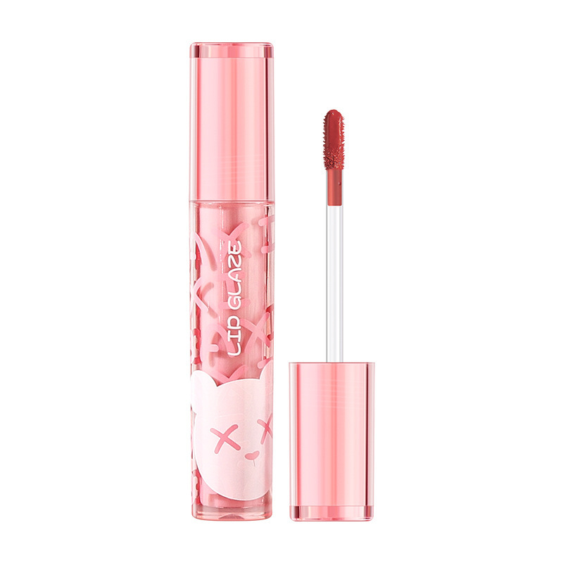 baxi Peach Pink Bear Water Light Mirror Lip Gloss is easy to apply and does not smudge. It is a moisturizing velvet nude pseudo-natural lipstick Item Picture
