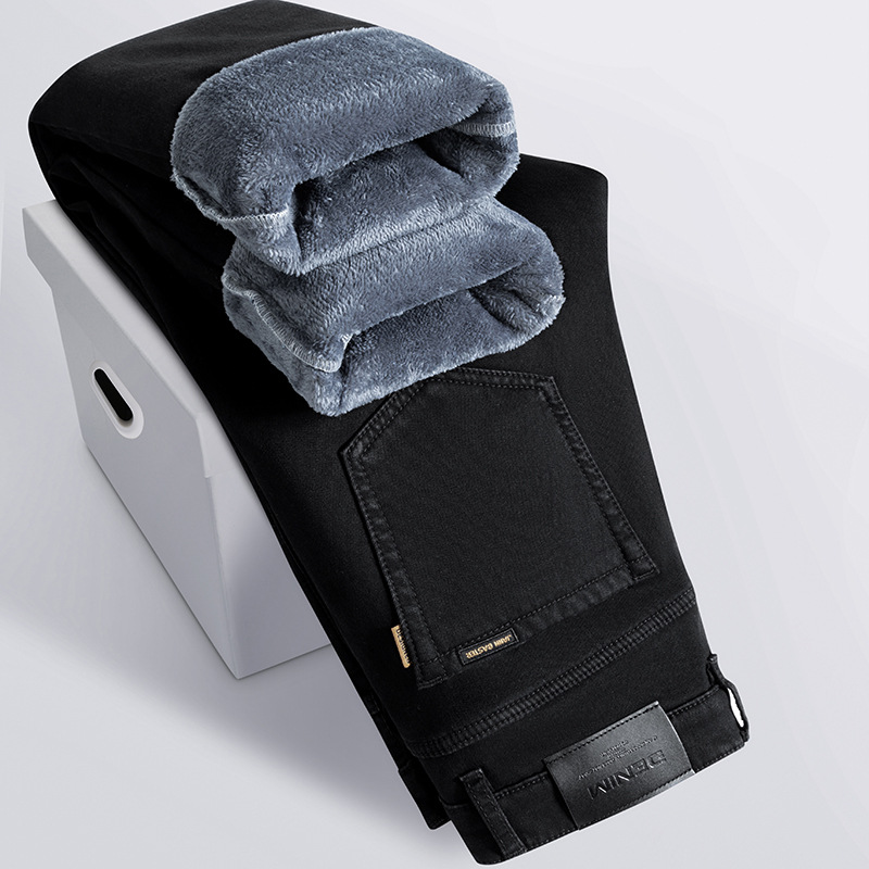 Fengshe Men's Wear /2025 Winter New Style fleece and thickened loose straight-leg business jeans Men's trousers Application Scenario