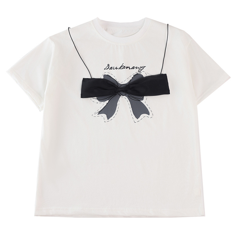 Short-sleeved T-shirts for junior high school girls in summer, large-sized loose clothes for middle and large children, white cotton T-shirts for teenagers, and fashionable girls' clothing Item Picture