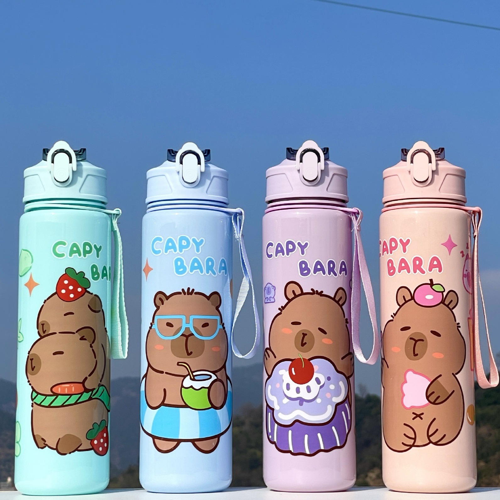 2025 New cross-border wholesale cute cartoon pattern Kapipala plastic cup, high appearance level with straw space cup