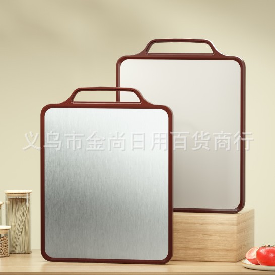 The cutting board is made of PP+ stainless steel and can be ground with garlic. It is an antibacterial and anti-mold household stainless steel double-sided knife and adhesive board details Picture