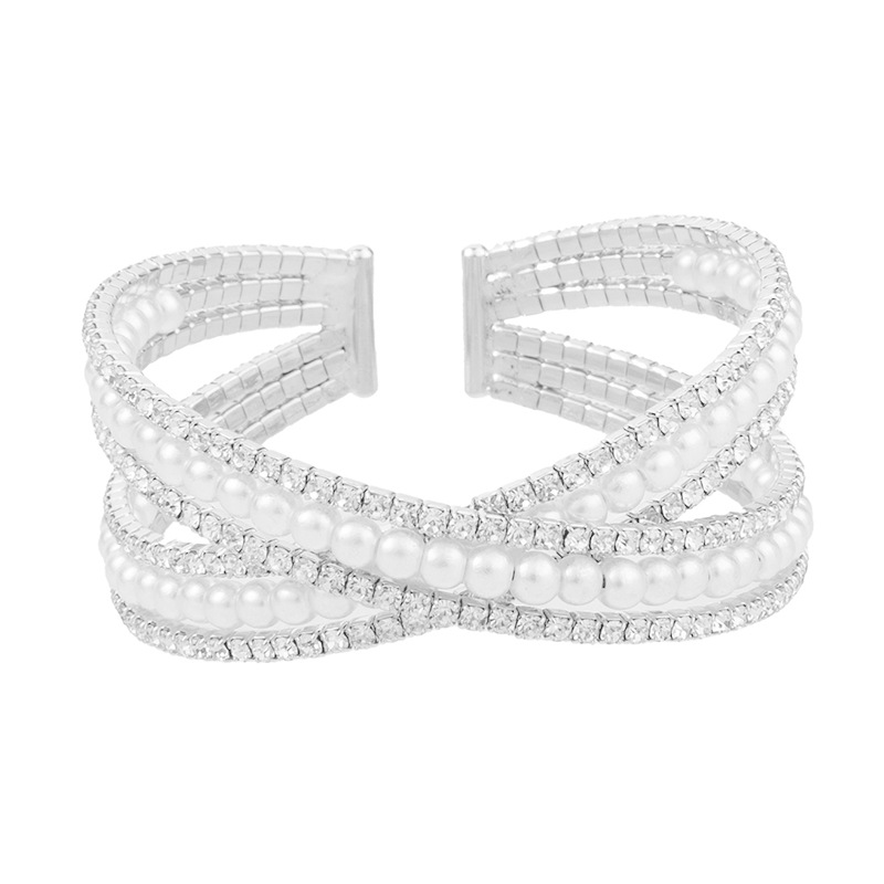 Manufacturer's supply of cross-border classic water diamond bracelets, steel wire elastic opening adjustable jewelry, women's banquet dress accessories, pearl jewelry Item Picture