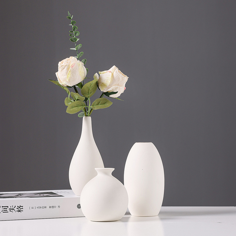 2025 Nordic minimalist white mini ceramic small vase, dried flower arrangement, high-end living room table decoration, flower vases and ornaments