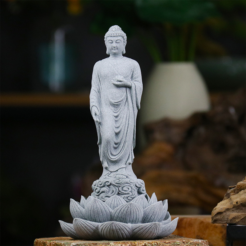 Chinese-style garden flower tea room Buddha statue decoration, Sakyamuni fish tank landscape arrangement, home entrance hall Buddha figurehead Specification image