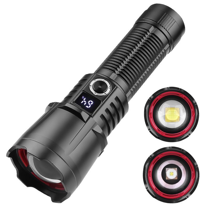 Amazon's new 30W LED battery level display zoom long-range metal switch outdoor strong light XHP160 flashlight Specification image