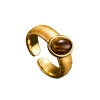 Maillard style high-end tiger's eye open ring, copper alloy real gold electroplated brushed process adjustable ring Item Picture