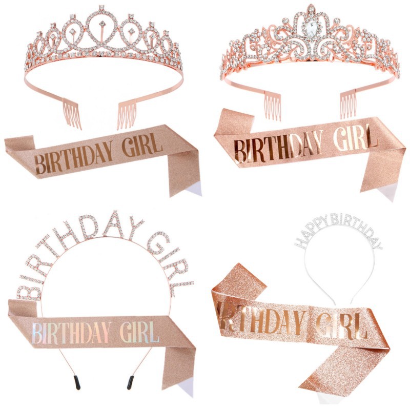 跨境生日派对皇冠肩带礼仪带happy birthday生日女孩发箍绶带批发