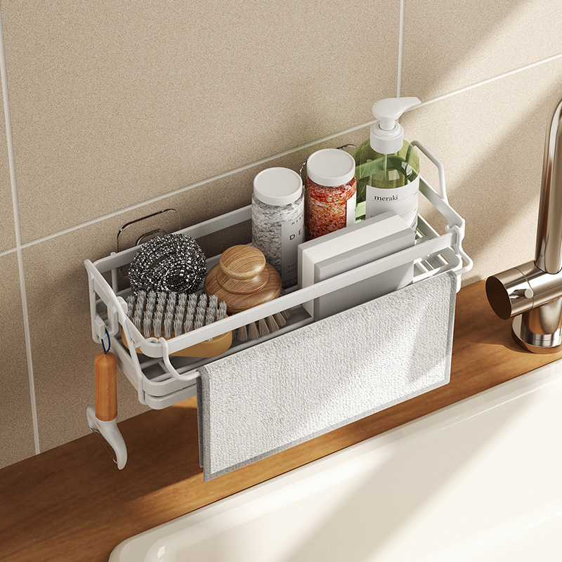 Kitchen storage rack, rag storage rack, non-perforated seasoning rack, sink, sponge draining basket, wall-mounted sink wonder details Picture