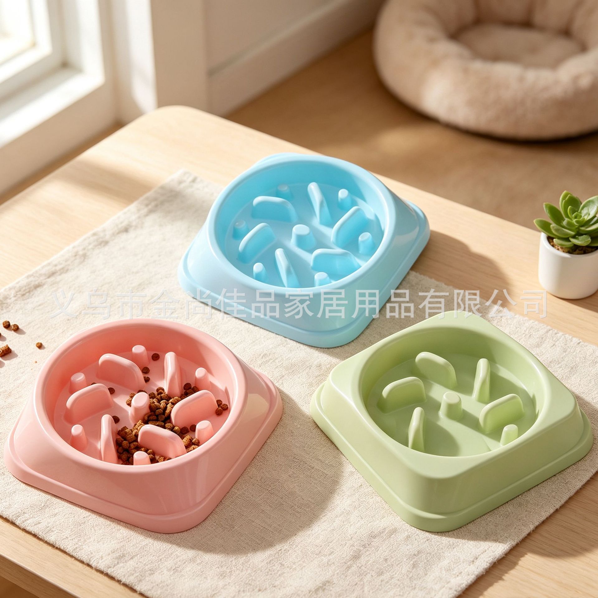 Pet bowl, anti-choking rice bowl for dogs and cats, plastic anti-slip slow-eating pet food utensils details Picture
