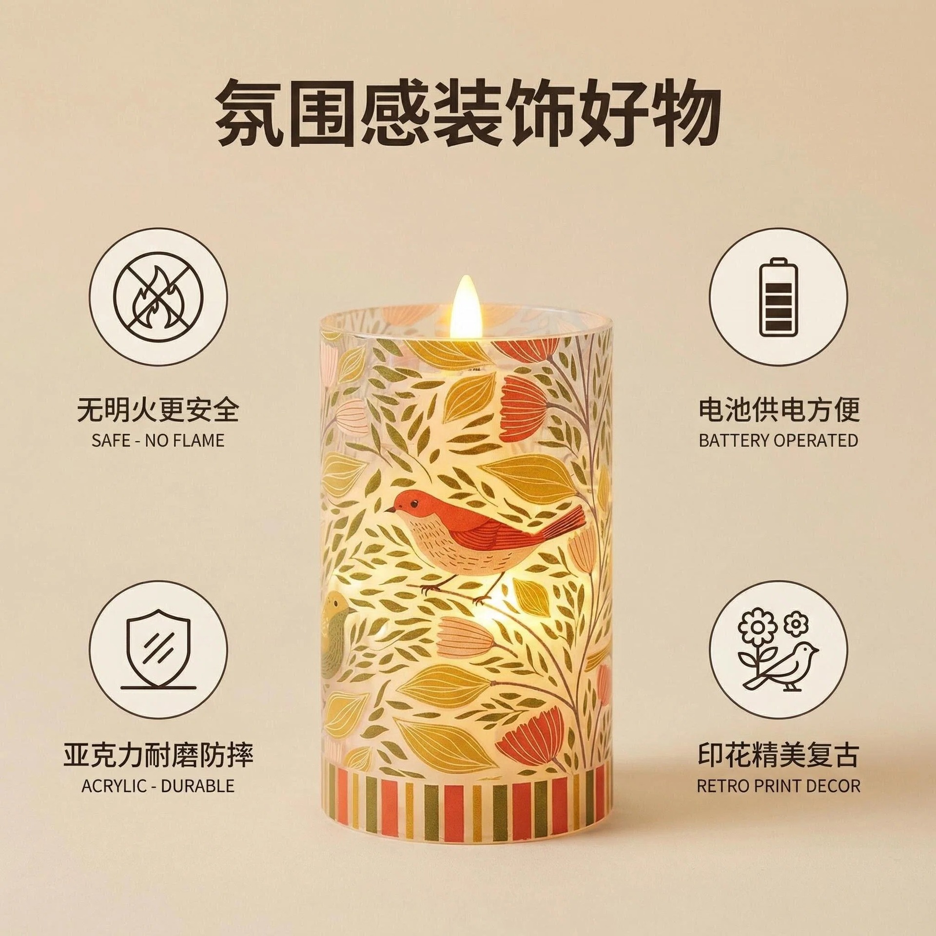 Uv-printed new magpie replaceable pattern luminous decorative candle 7.5 electronic candle factory direct sales Specification image